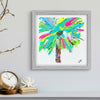colorful abstract palm tree art in gray matted frame