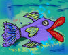 purple fish with blue and green background art print