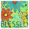 Colorful floral design with the word 'BLESSED' on a green background