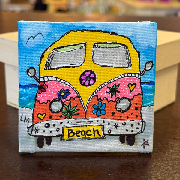 colorful vw van artwork on 3x3 canvas magnet