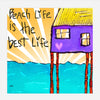 whimsical beach hut with 'Beach Life is the Best Life' text against a sun and sea background.