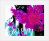 Colorful abstract floral design with the word 'bloom' on a black background