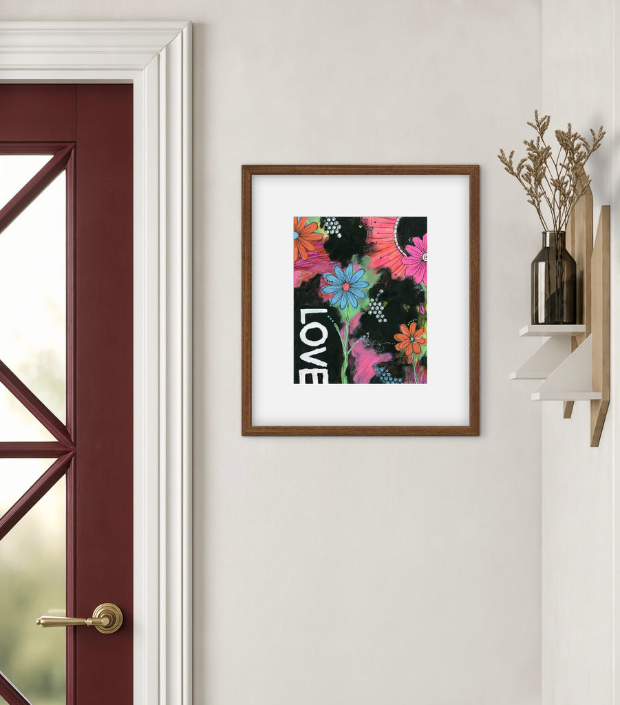 abstract floral print in a matted frame