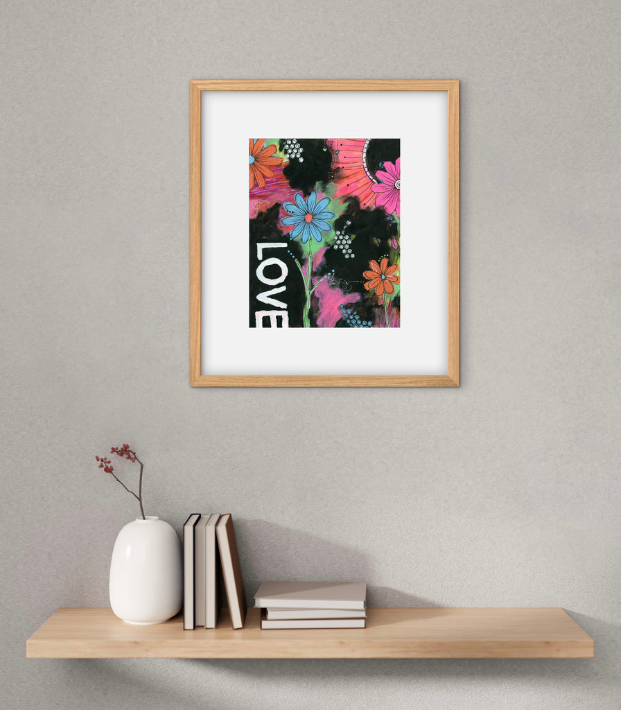 abstract floral print in a matted frame