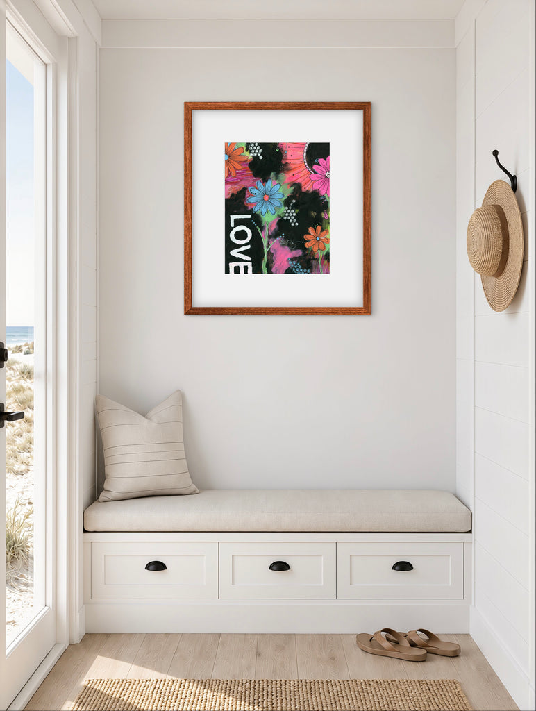abstract floral print in a matted frame