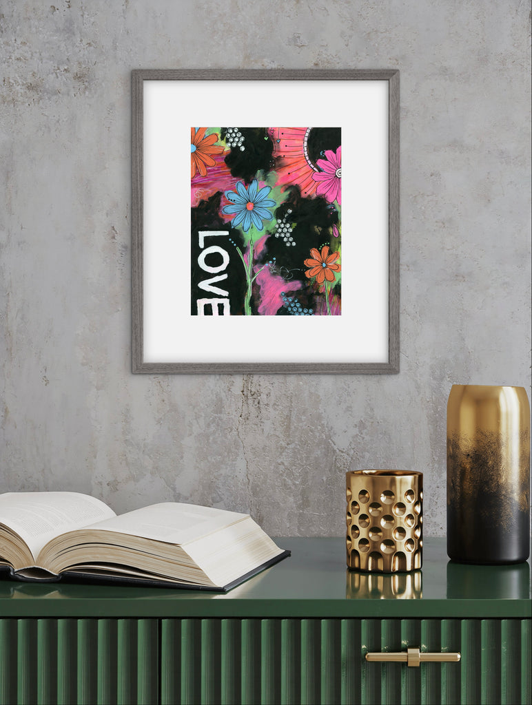abstract floral print in a matted frame