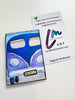 A custom illustrated magnetic bookmark featuring a blue and purple VW bus with a 'BEACH' license plate, shown next to its white backing card printed with the artist's name Lori McKinnon Art.