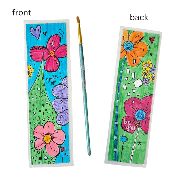 Colorful bookmark with floral designs on front and back
