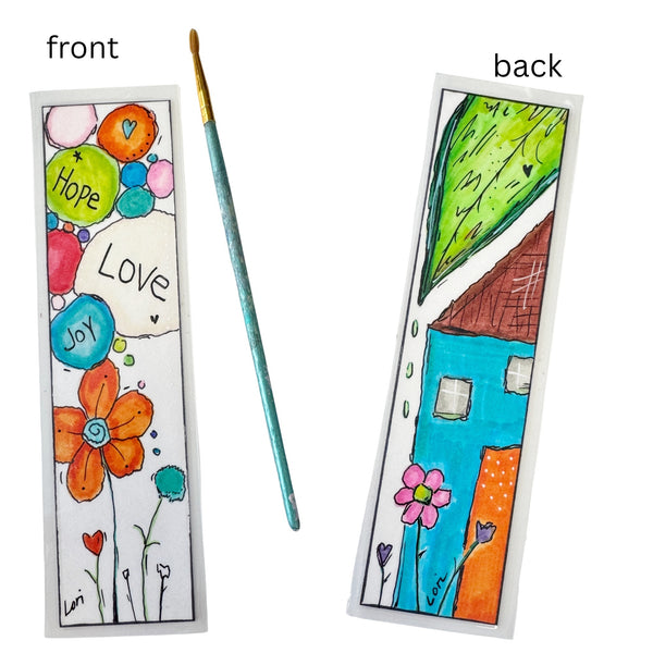 Colorful bookmarks with illustrations on a white background