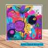 Cheer Up floral art block standing on a wooden tabletop, with colorful abstract flowers and text reading “4x4x1 Stand Alone Art.”