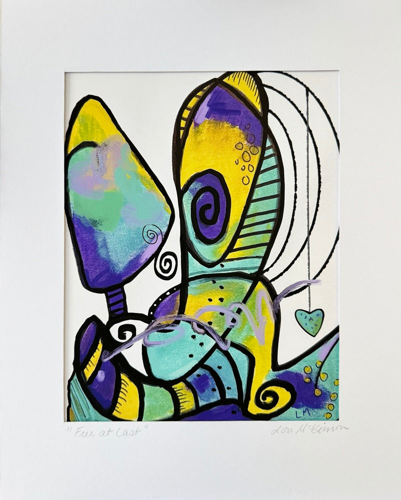 Abstract artwork with colorful shapes on a white background