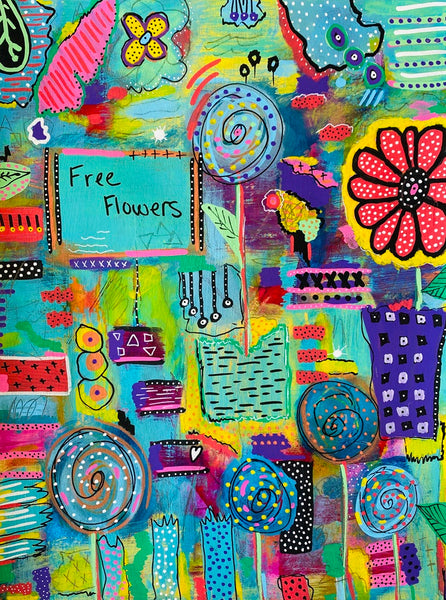 Colorful abstract artwork with various shapes and patterns