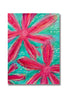 pink floral artwork on aqua green background 5x7 card