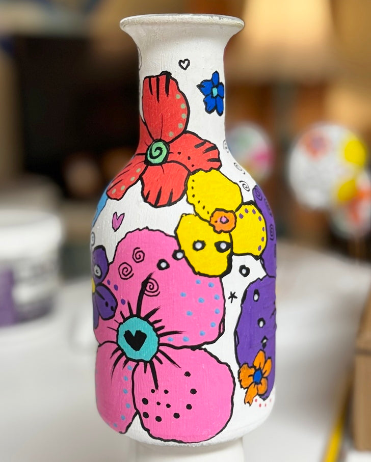 hand painted floral glass bottle vase