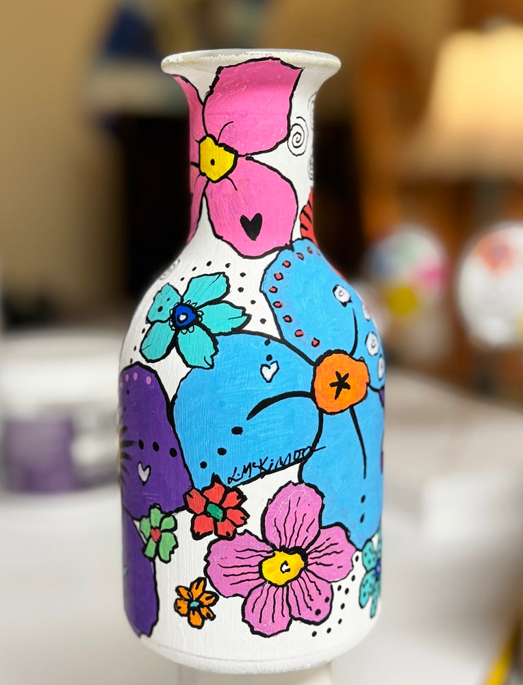 7" tall painted flower vase