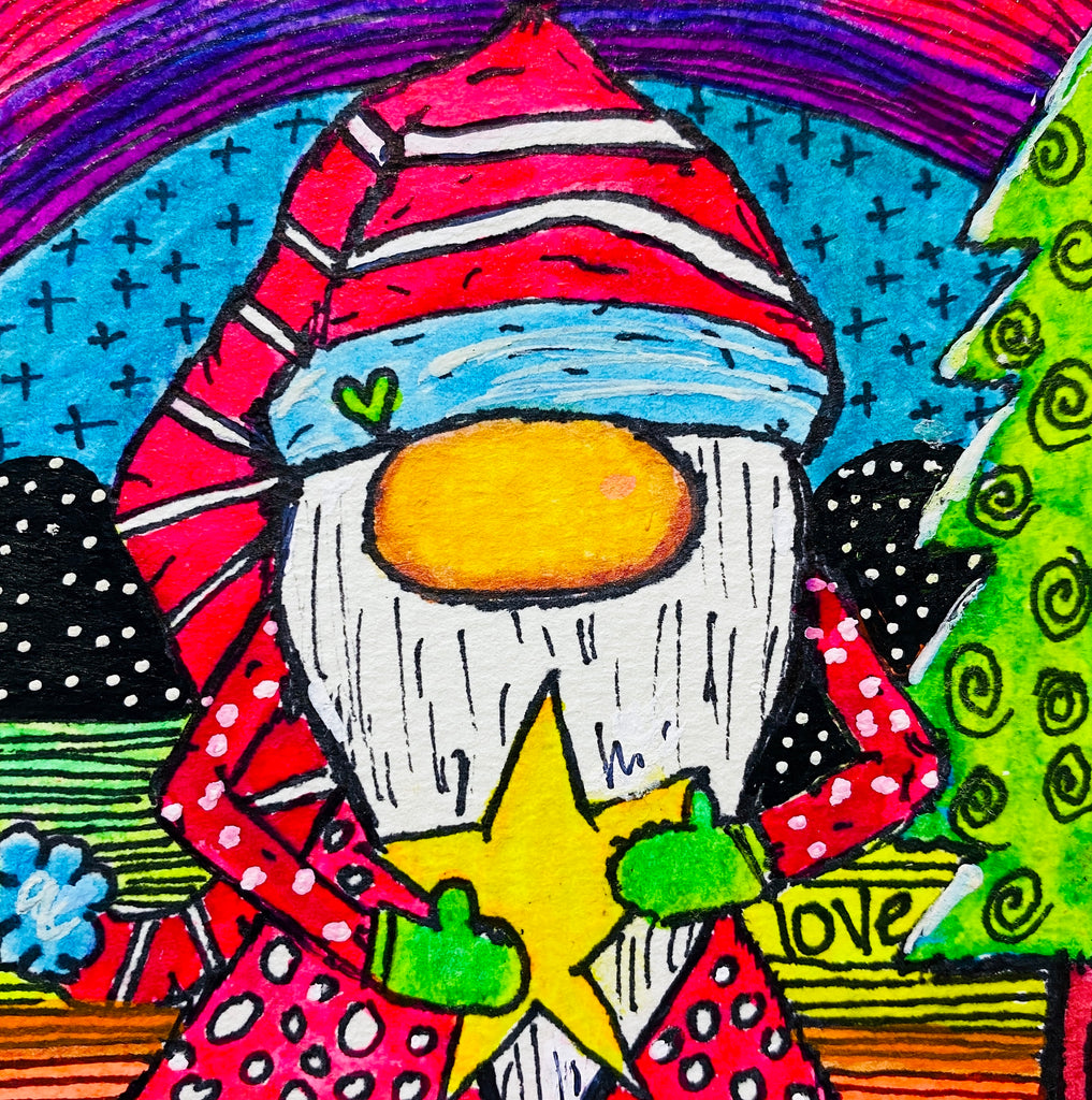 Christmas gnome artwork on 3x3 blank notecard