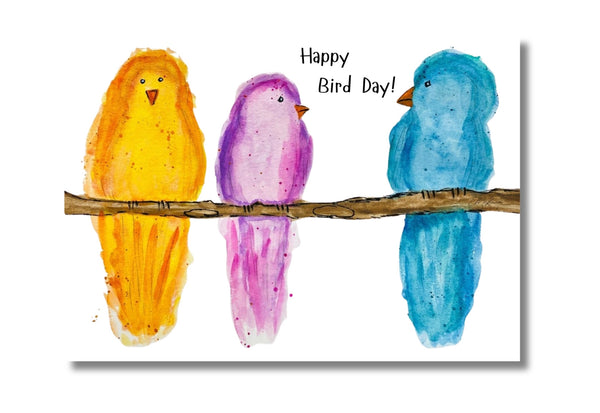 happy birthday card with watercolor birds