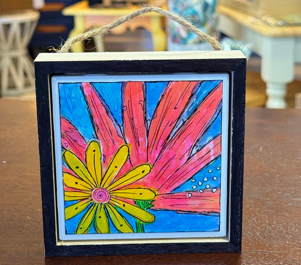 original flower painting in a 5x5" wood frame