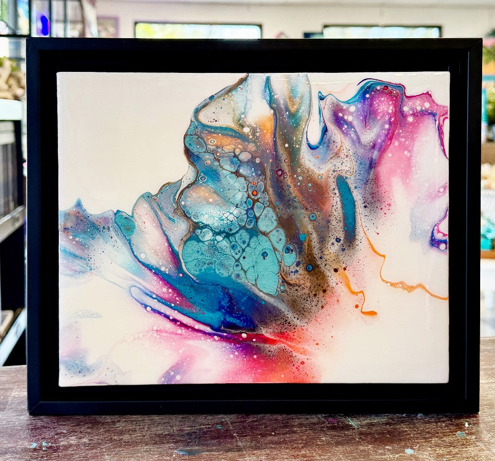 8x10 abstract on canvas with resin topcoat and black frame