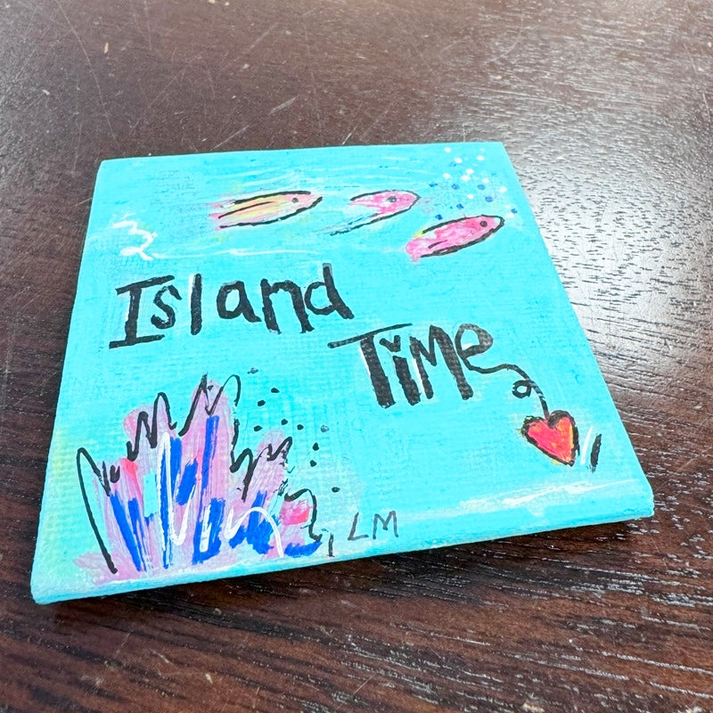 flat art magnet in blue with tropical fish