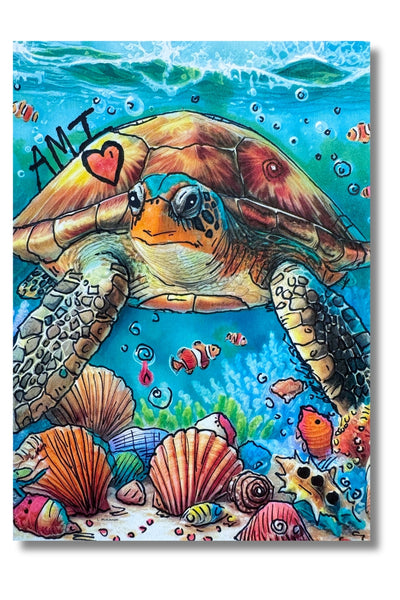 Sea turtle greeting card with blank inside