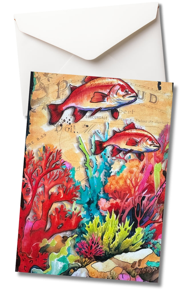 colorful ocean inspired greeting card with envelope