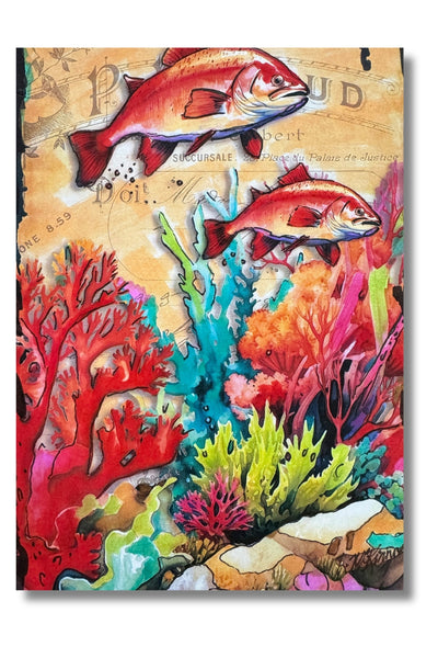 underwater red fish greeting card that is blank inside