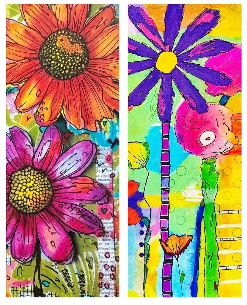 colorful floral bookmark, double sided and laminated. 2.5" x 6.5"