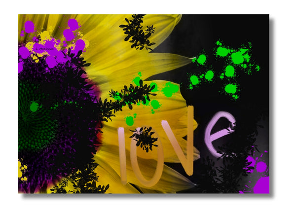 blank greeting card with abstract flower and love