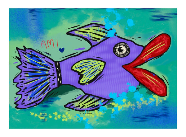 7x5 blank greeting card with colorful AMI fish