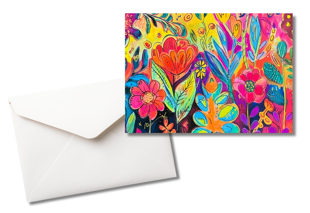 colorful floral blank card with one envelope