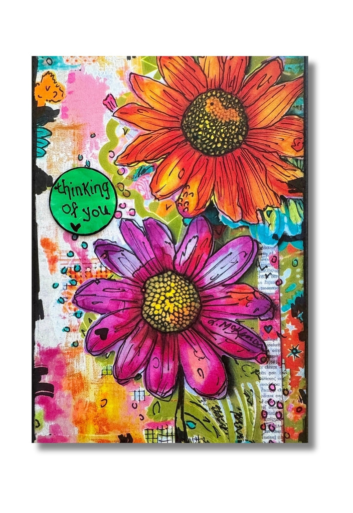 5x7 blank greeting card with colorful flowers