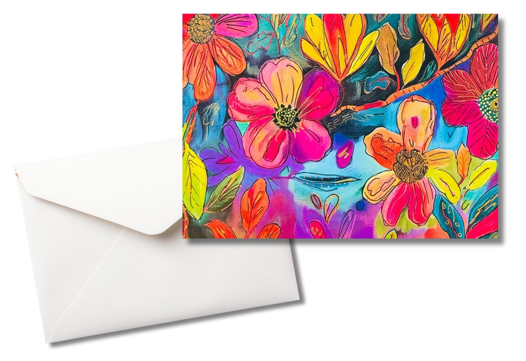 blank floral greeting card with one envelope