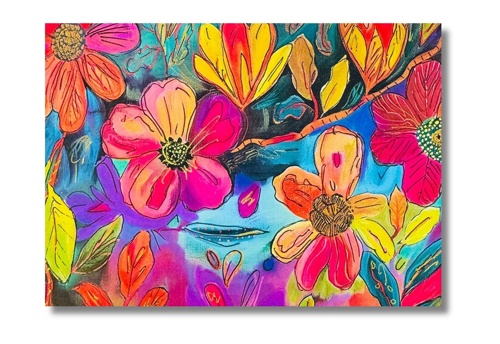 colorful floral 7x5 greeting card that is blank inside