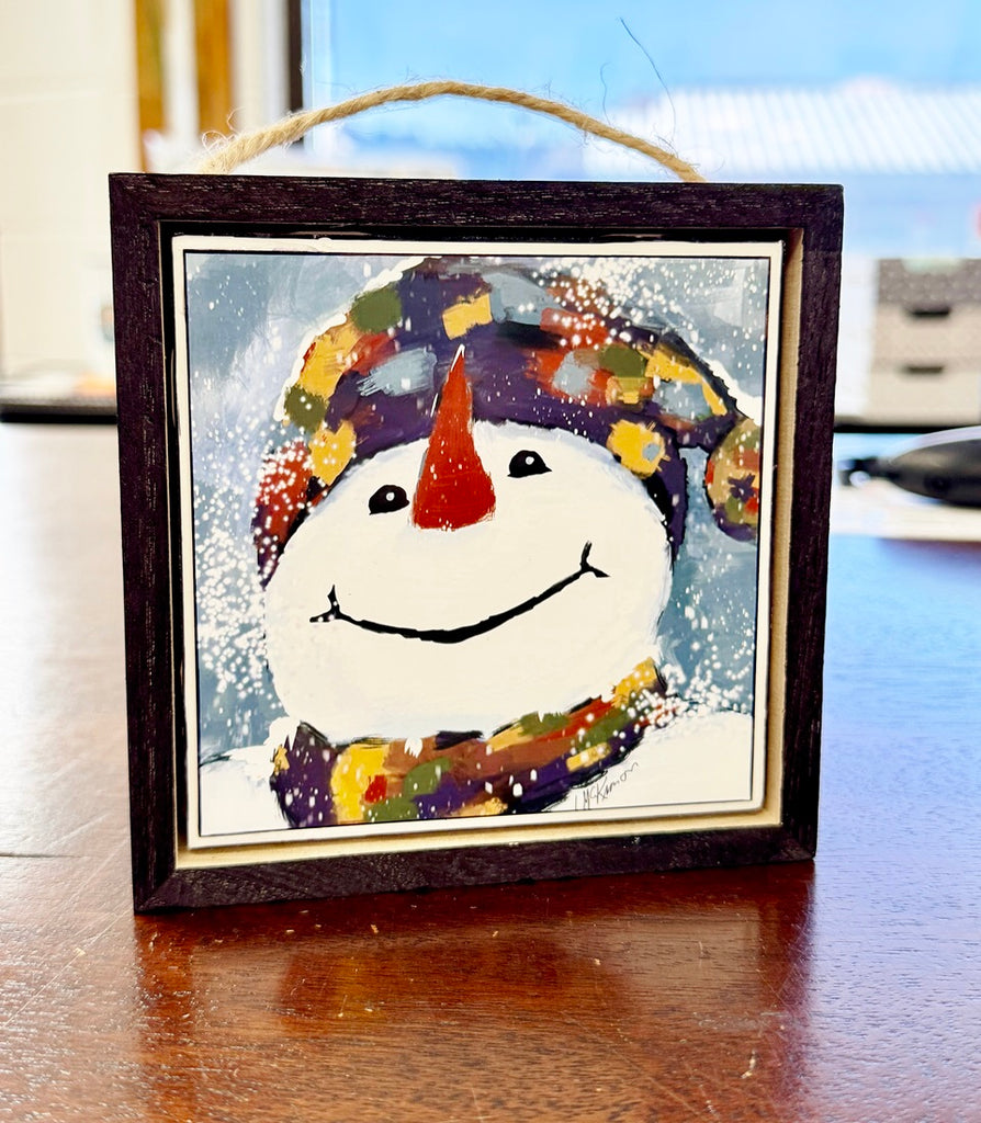 joyful snowman artwork for wall or shelf