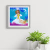 framed colorful art print of angelic woman holding a heart 