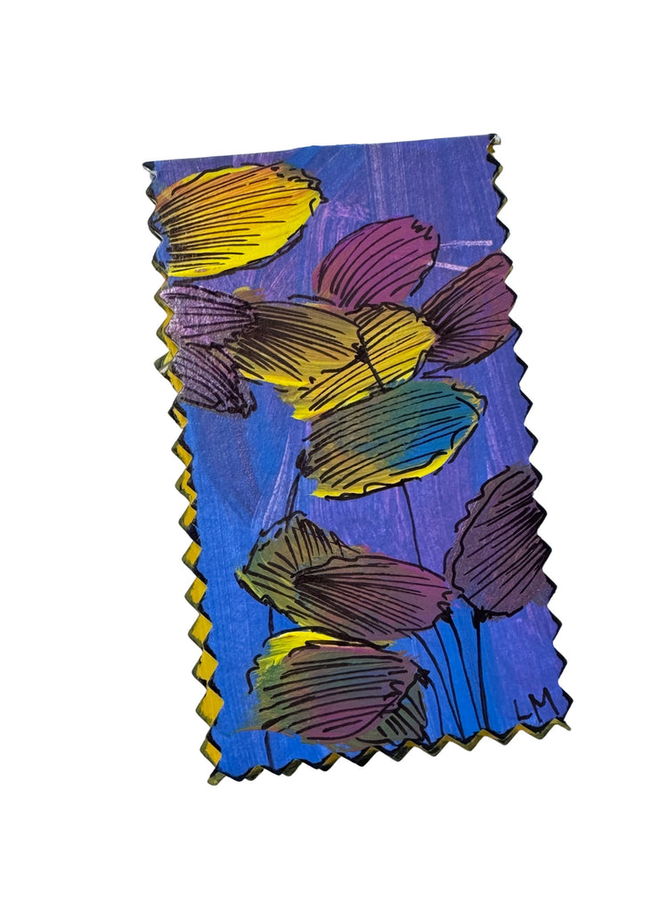 a painting with floral shapes on a white background