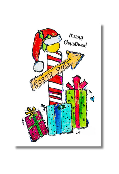 Christmas card with colorful North Pole art