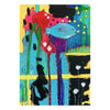 abstract underwater painting with a whimsical blue fish