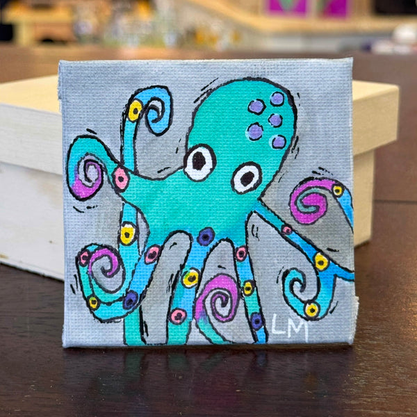 whimsical octopus art on 3 inch canvas magnet
