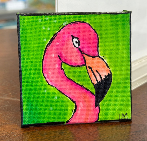 flamingo bird art on green background