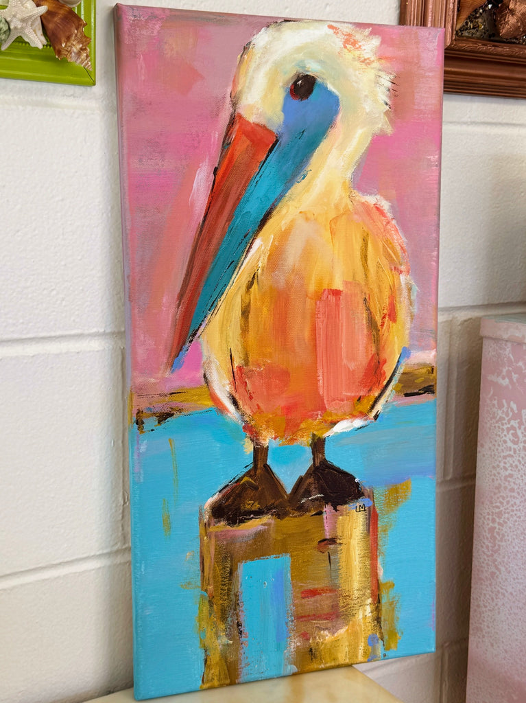 Painting of a pelican signed by artist