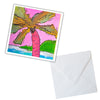 Colorful palm tree card with a white envelope on a white background