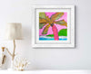 Art print of a colorful palm tree on a pink background