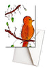 Greeting card with an orange bird on a branch and a white envelope.