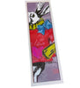 abstract art bookmark that has been laminated laying on a white table