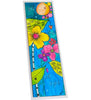 A colorful bookmark that is laminated featuring a whimsical floral design with yellow, pink, and purple flowers, green leaves, and the handwritten text 'you are the light' on a bright blue background.