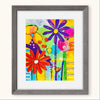 Framed colorful floral artwork with a gray frame on a white background