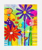 Colorful abstract painting of flowers and shapes