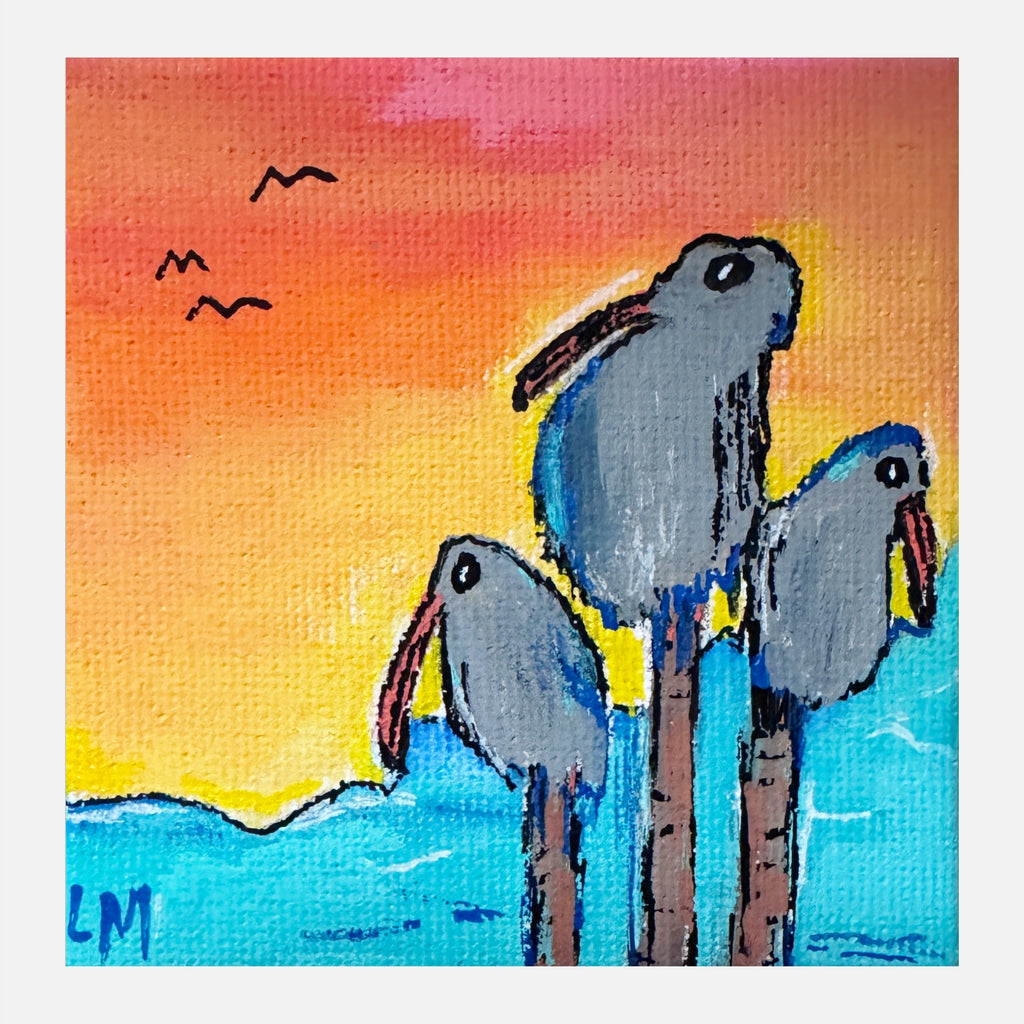 colorful whimsical bird artwork with a white border